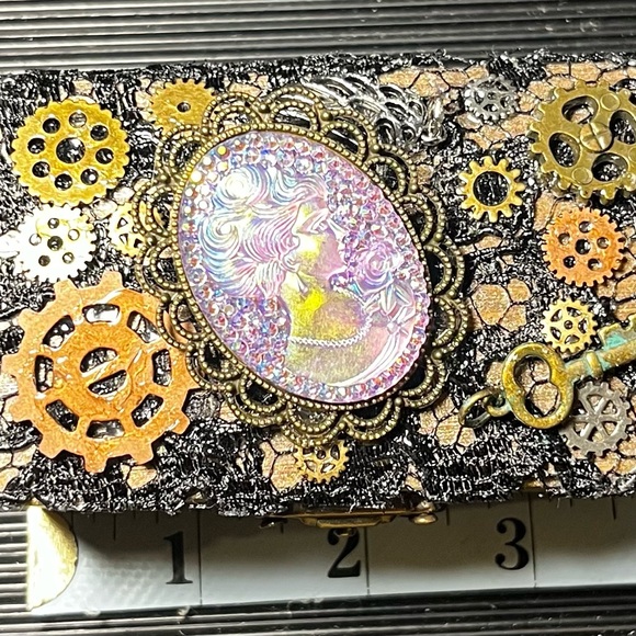 Smallwood Attic Handmade Other - Handmade Steampunk Rhinestone Cameo Box - Black, Gold, Pink
